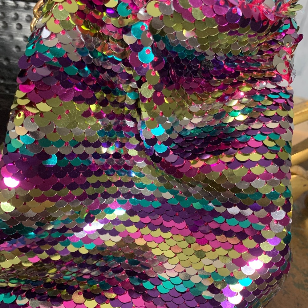 Missguided Multicolor Chain Bucket Sequins Bag EUC - Picture 3 of 13